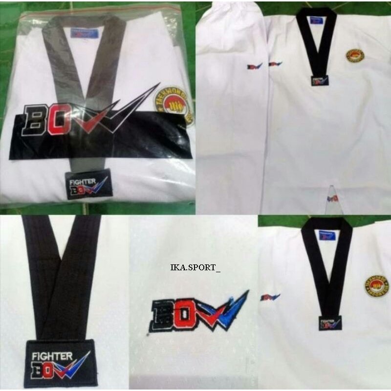 BOW Dobok Seragam Taekwondo Baju Kerah Hitam BOW