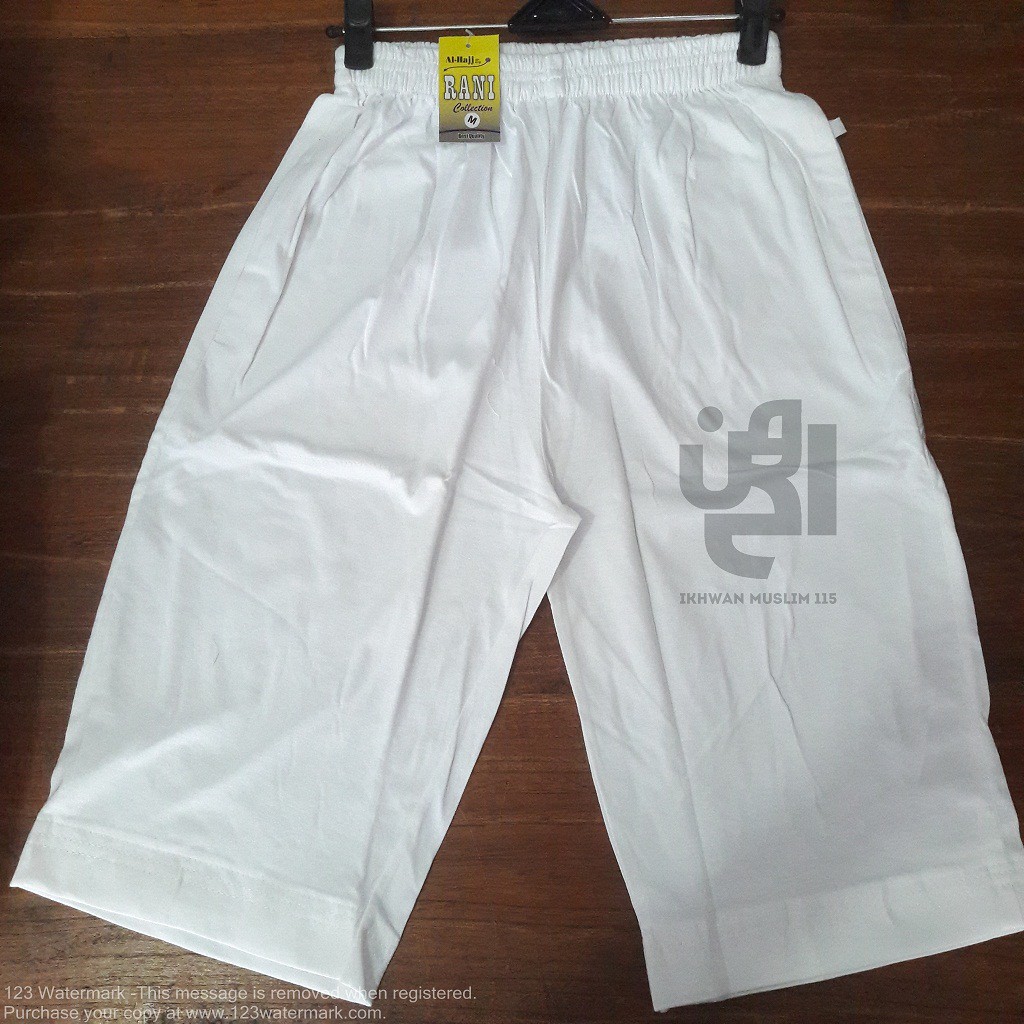 Celana 3/4 pria haji umroh / Celana 3/4 laki putih bahan katun kaos