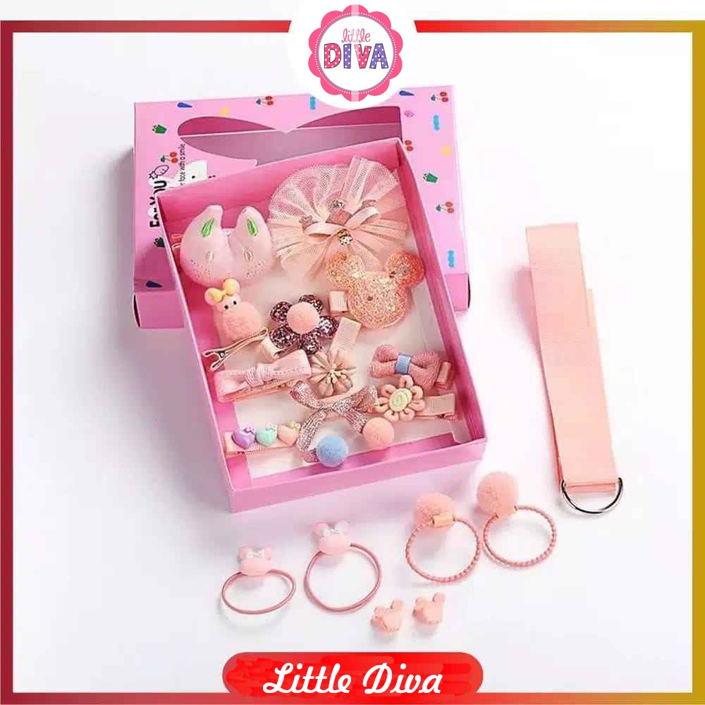 Set Aksesoris Rambut Anak Perempuan isi 18pcs 1 BOX HEAD Band IKAT KEPALA BAYI CEWEK Kuncir Set Karet Jepit Rambut Anak Bayi MOTIF LUCU chn