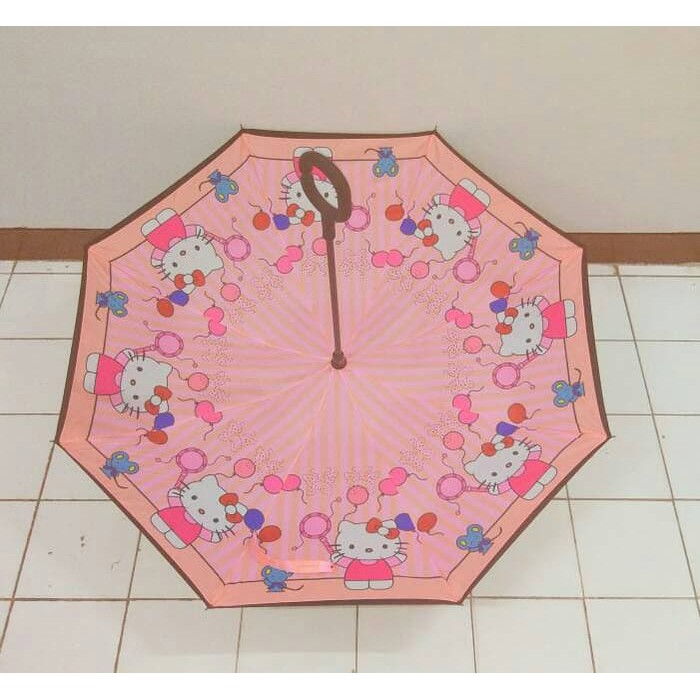 Jual Payung Terbalik KITTY NEW . Karakter Anak Sanrio Hello Pink Kwalik Murah