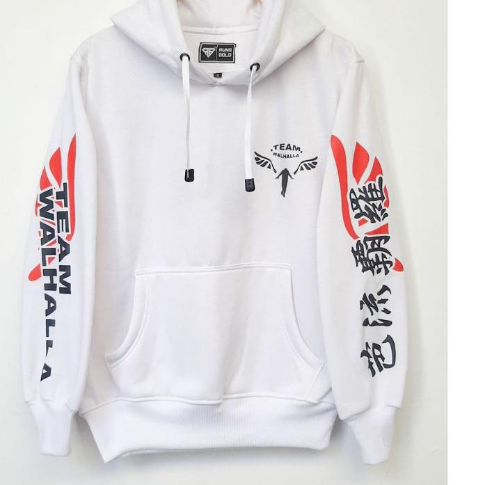 Sweater Hoodie resleting Valhala Team Tokyo Revengers  putih hitam ukuran m-xxl kekinian jaket switer Hoodie anime Jepang Tokyo revenger team valhalla dewasa pria wanita ✓