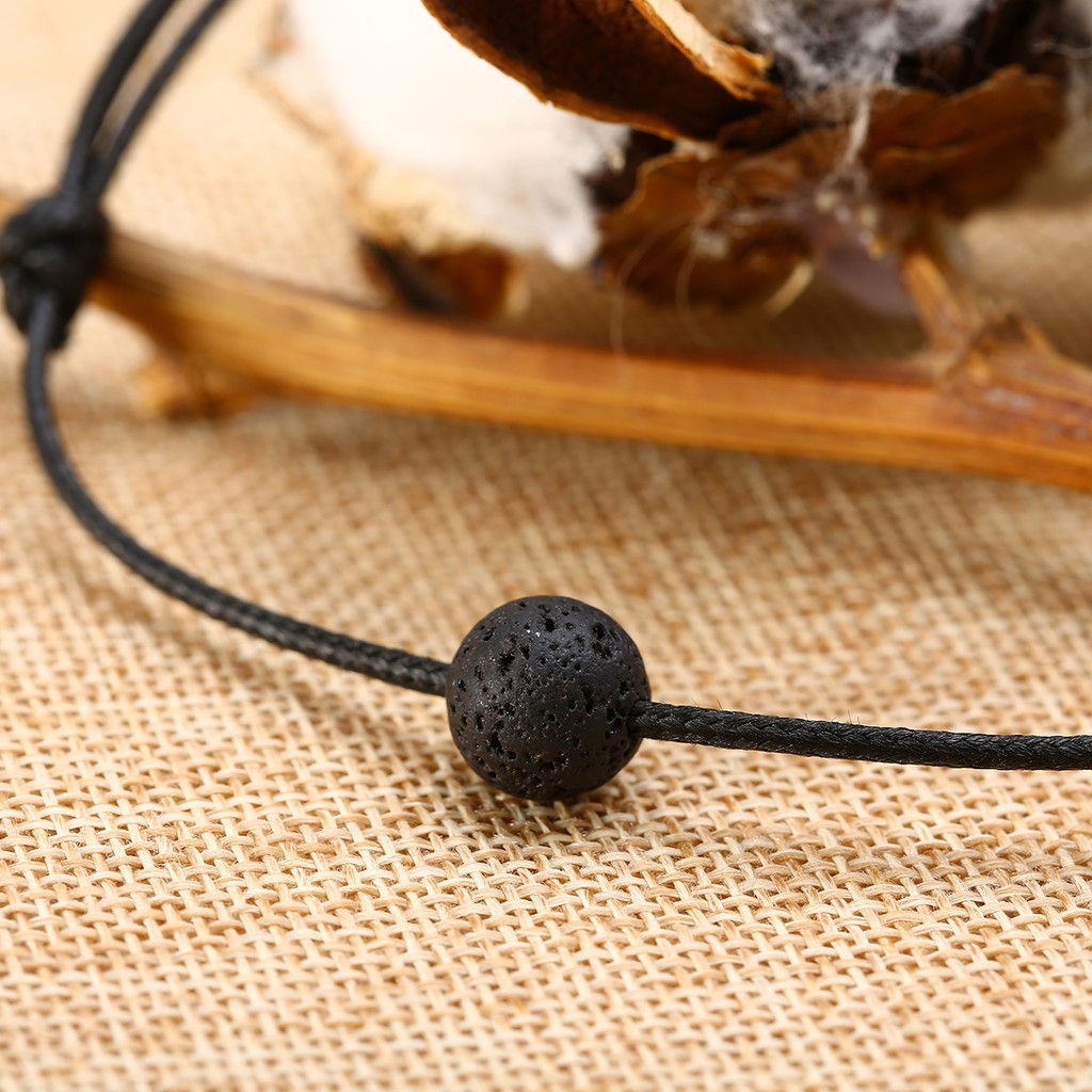 SALE 9.9 Gelang Black Lava Bead Adjustable Essential Oil Diffuser Leather Bracelet