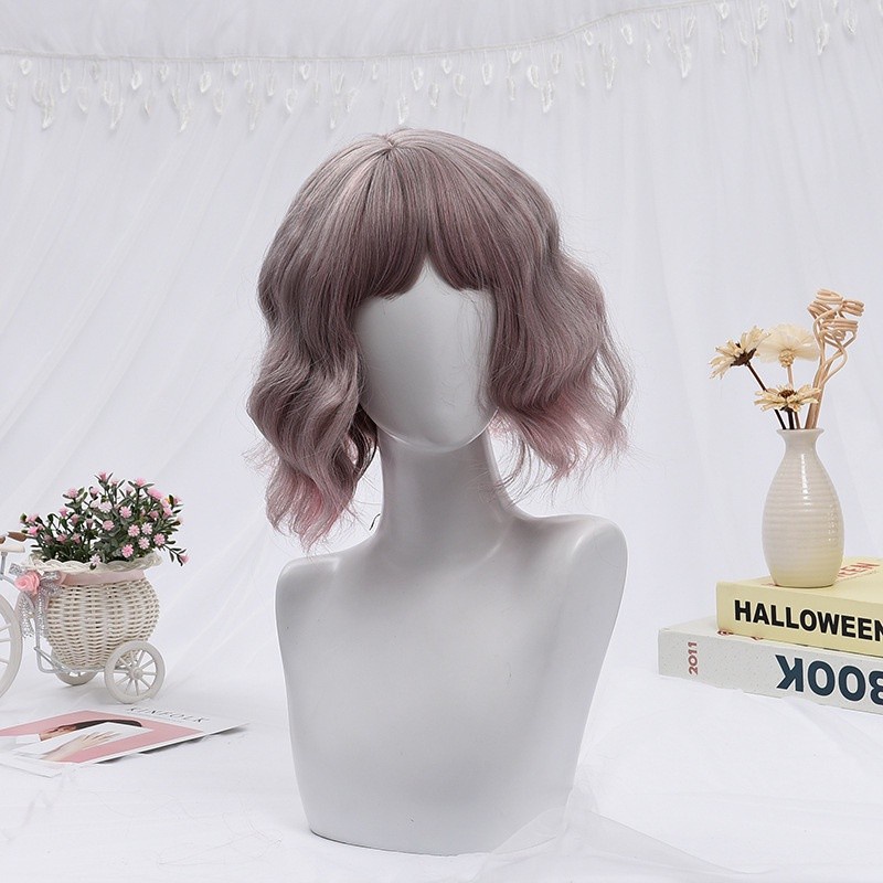 WDA-19 wig daily mermaid wave rambut palsu bob blonde gray abu hitam