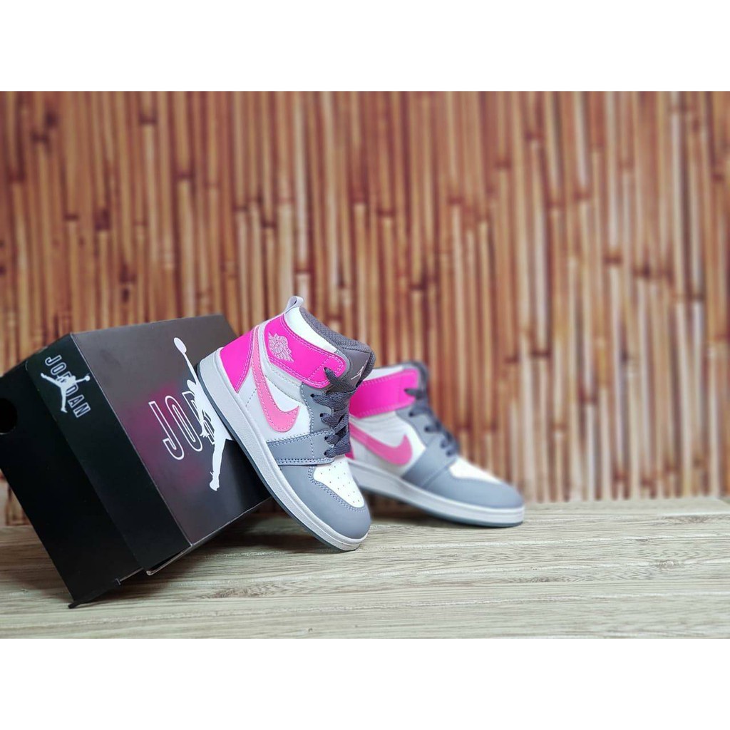 MEGA SALE 9.9 NIKE AIR JORDAN 1 MID PINK GREY FASHION KIDS UNISEX SIZE 24-35