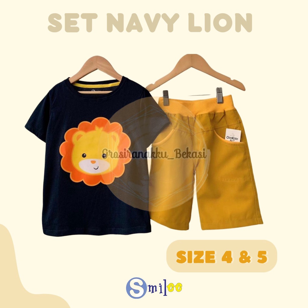 Setelan Anak Cowo Navy Lion Size 4-5Tahun Murah