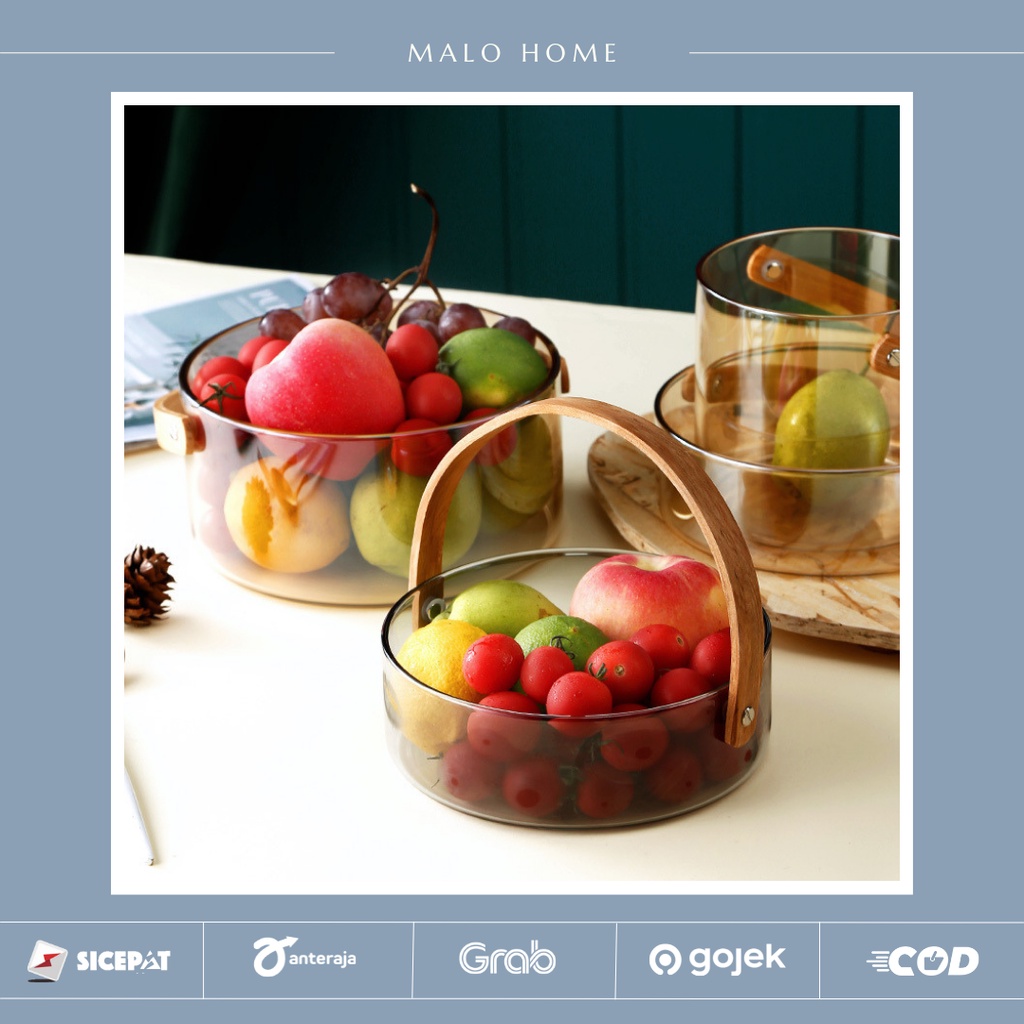 MALOHOME - Ice Bucket Transparan Hanger Wooden Fruit Basket Glass Malo Home