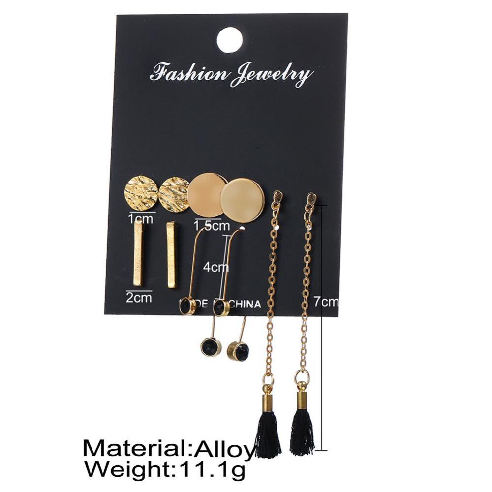 Timekey 5 Pasang / Set Anting Tusuk Gantung Wanita Desain Geometri + Rumbai Panjang Gaya Retro Untuk Hadiah A5K7