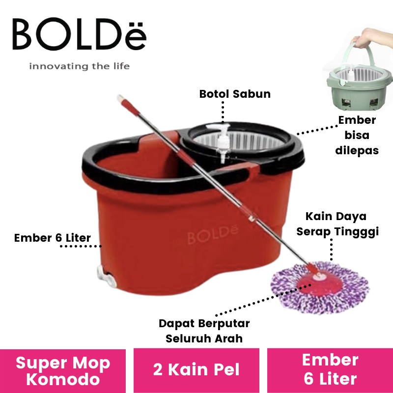 Bolde Super Mop Komodo | Alat Kain Pel Supermop Pelpelan Ember Spin Mop Bolde Original