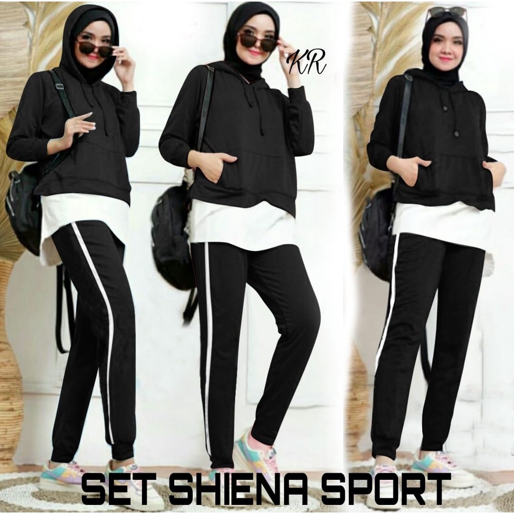 SET SHIENA FASHION PAKAIAN WANITA SETELAN SPORT HOODIE BABYTERRY KR ADA VIDEO PRODUK ASLI