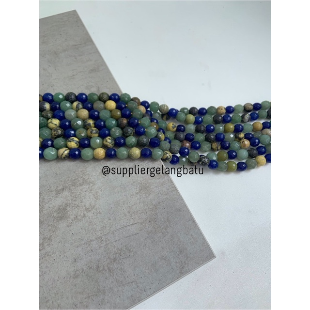 Batu MIX AVENTURINE LAPIS LAZULI BACAN KUNING CUTTING 10mm BATU ALAM bahan kalung gelang kerajinan tangan craft manik crystal