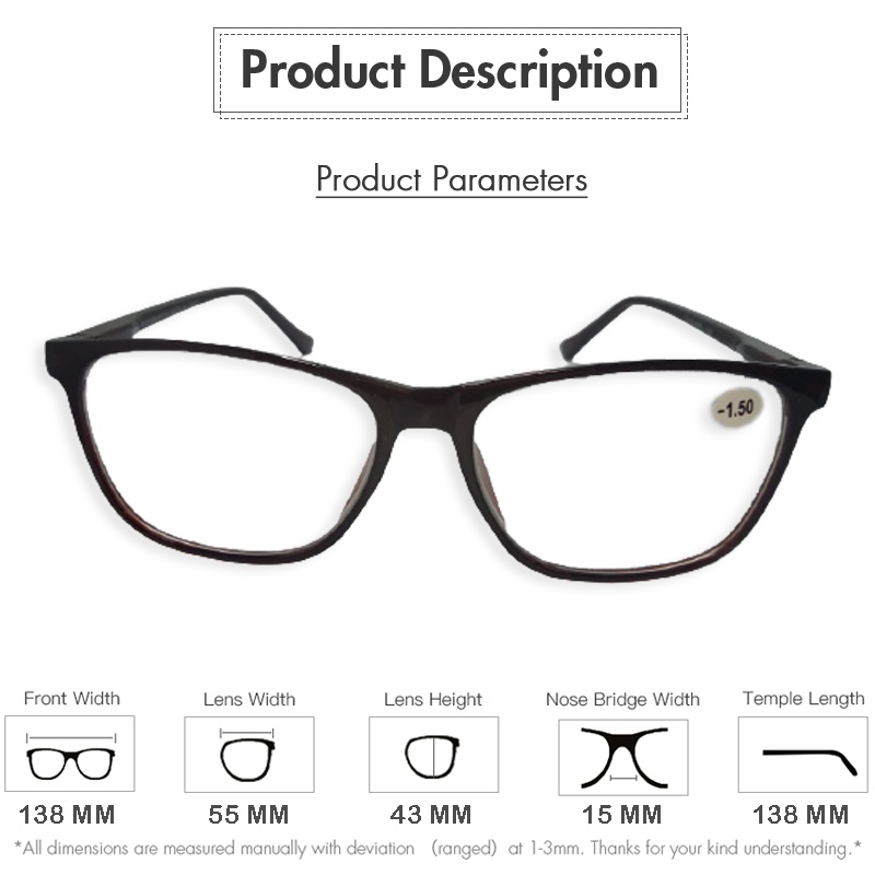 Kacamata Minus Wanita dan Pria Ukuran -0.50 Sampai -4.00 kaca mata minus frame kotak coklat kacamata rabun jauh reading glasses unisex