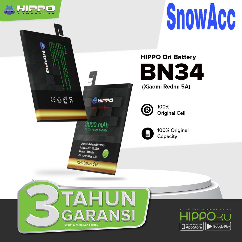 Hippo Baterai XiaoMi Redmi 5A 3000mah / BN34 Garansi Resmi Hippo original