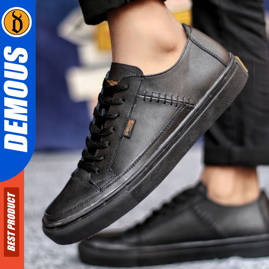 Sepatu Sneakers Pria Sepatu Casual Pria Kulit Asli Sepatu Kerja Kuliah Kondangan Sepatu Hitam Pria DEMOUS DANLOW