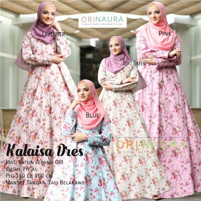 Gamis Kalaisa Ori Naura Longdress Maxi Mat Katun Jepang
