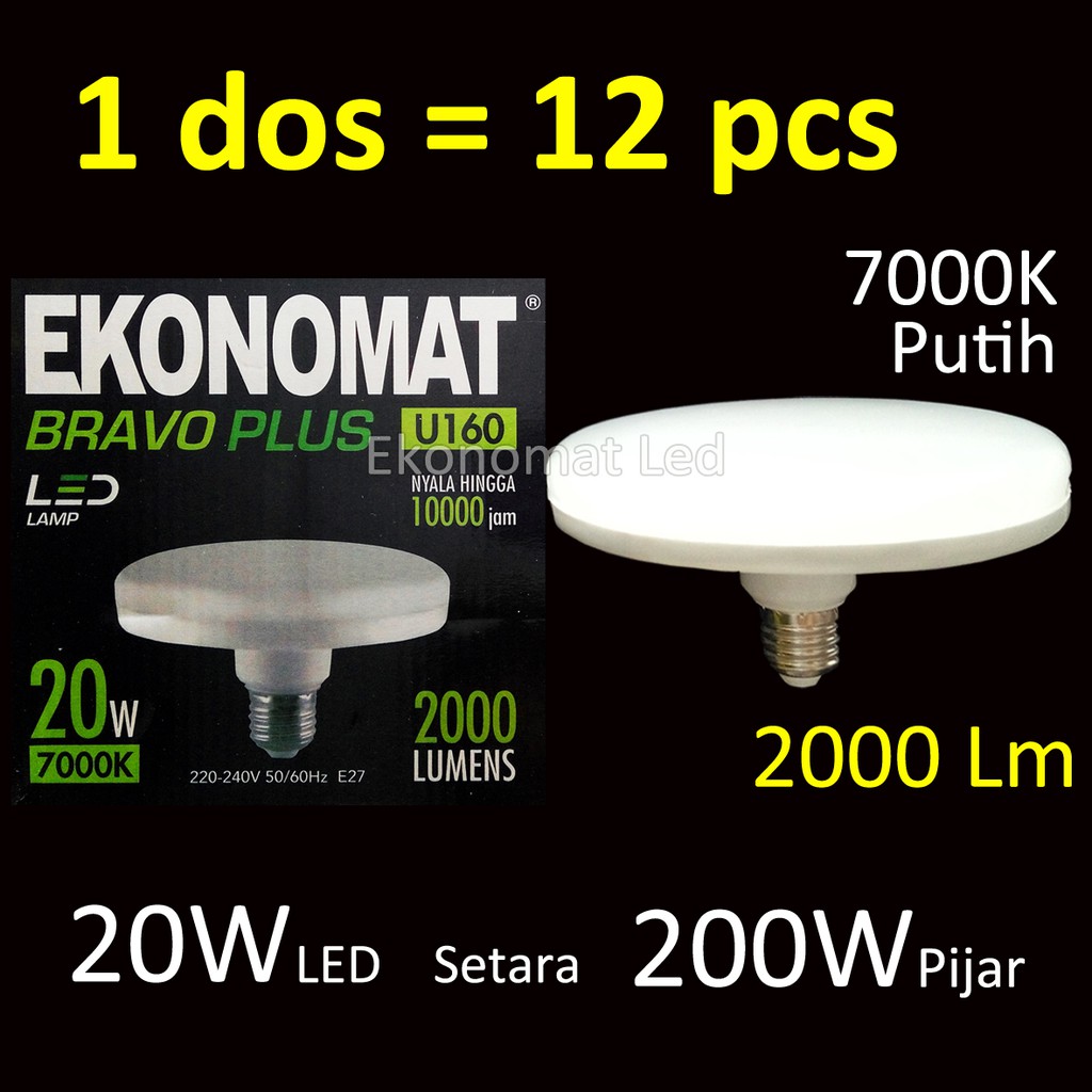 1 DUS 12 PCS Lampu LED UFO Ekonomat Bravo 2000Lm 20w Putih 7000K Ring