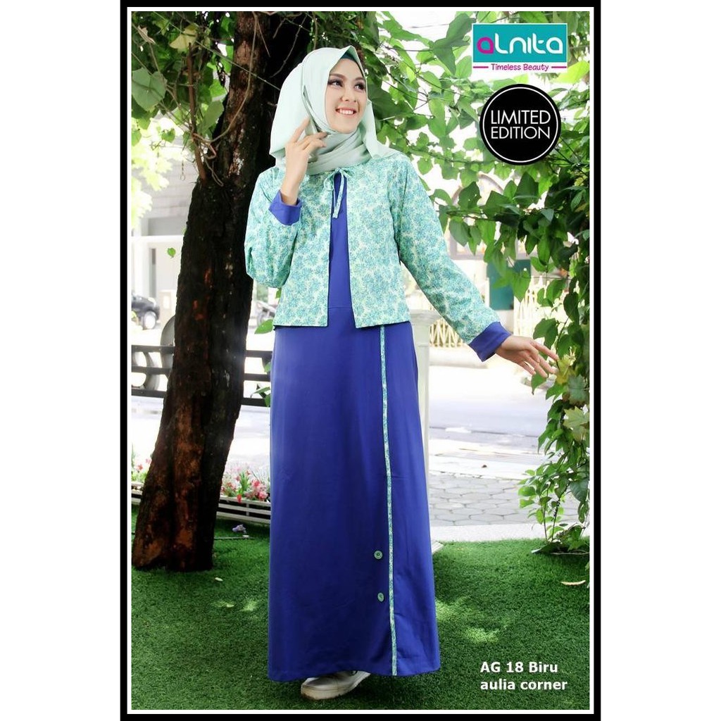 Gamis Wanita Alnita AG 18 Biru Baju Wanita Terbaru Baju Pesta Muslim