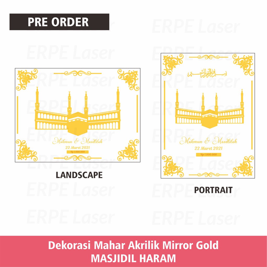 DEKORASI MAHAR KA'BAH MASJIDIL HARAM Akrilik Mirror Gold Emas