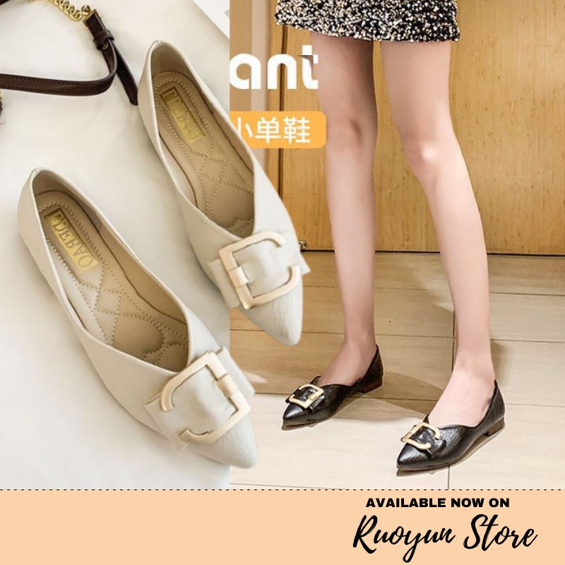 RYS - Pointed Boat Sepatu Loafers Wanita Korean Vintage - Ori Import