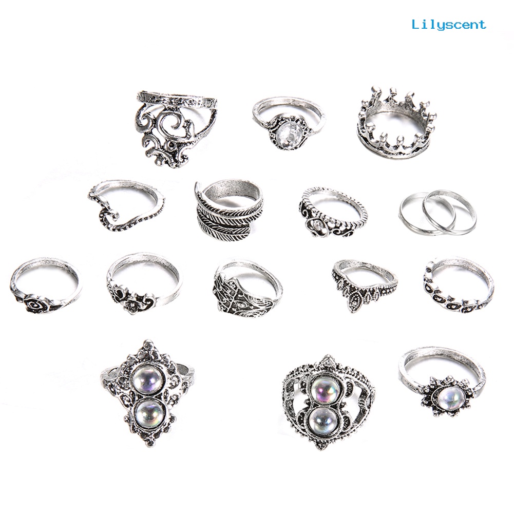 16pcs / Set Cincin Buku Jari Aneka Bentuk Gaya Retro Boho Untuk Wanita