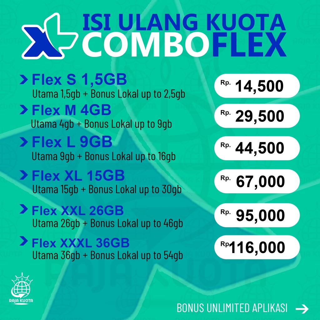 Isi Ulang Elektrik Kuota Data XL Flex Xtra Combo VIP Combo Lite