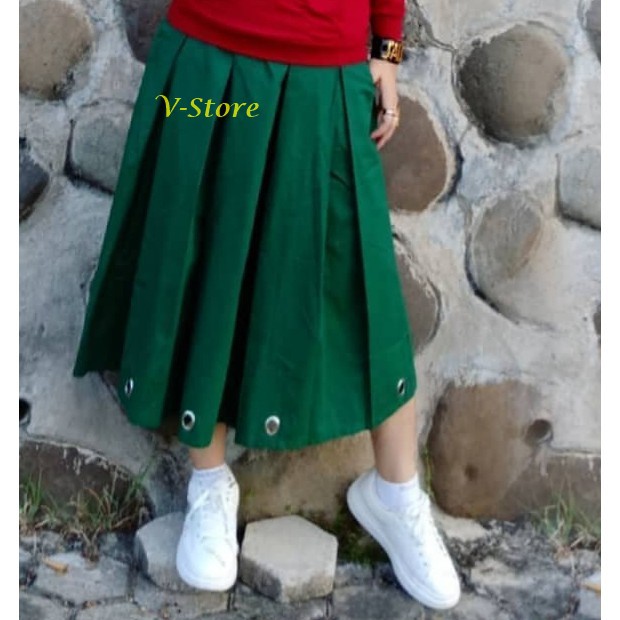 Rok Wanita Rok Rempel 7/8 Namira Skirt Rok Ring Warna Hijau Botol