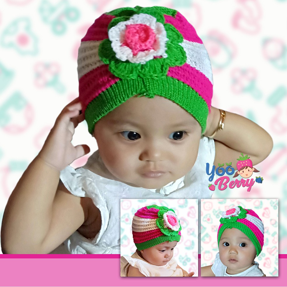 Berry Mart Turban Rajut Bayi Anak Topi Fashion Bayi Lucu Bunga Berry Mart