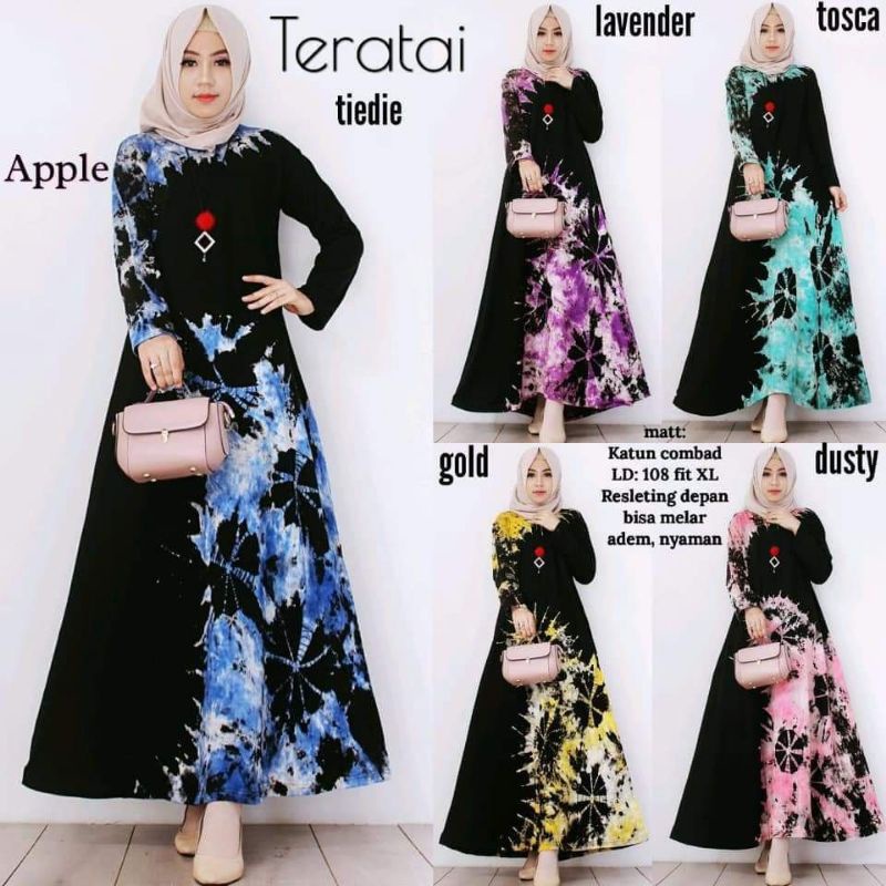 Gamis Murah Kekinian Baju Muslim Wanita Gamis Syari Terbaru Long Dress Dewasa Lengan Panjang Bahan Kaos Motif Jumputan Modern