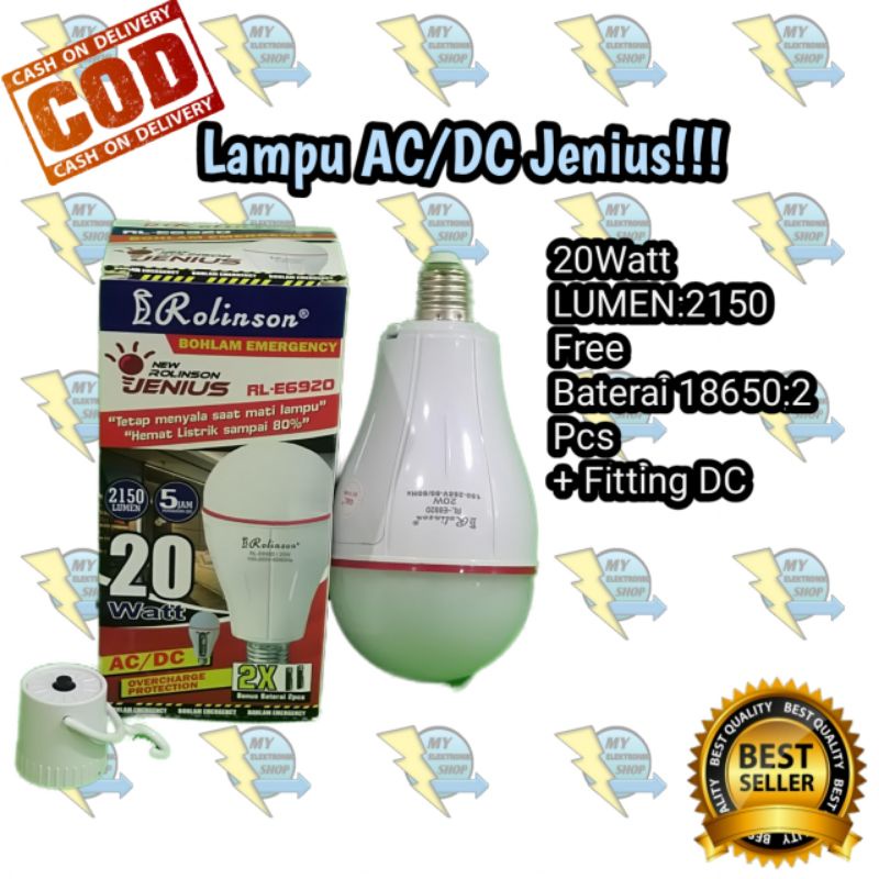 Lampu Emergency 20Watt LED Rolinson, Lampu AC/DC 20W LED, Lampu Magic, Lampu jenius, Lampu Ajaib Rolinson RL-E6920