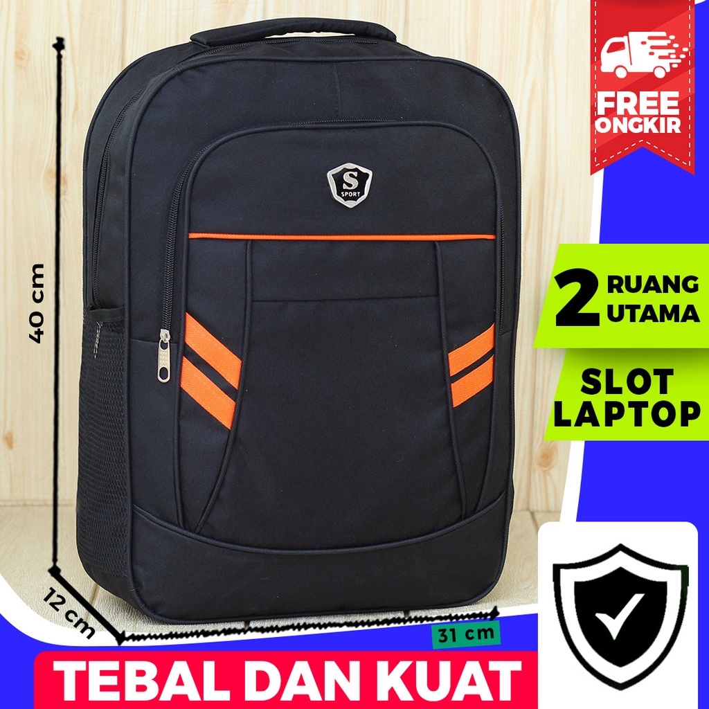 Tas Ransel Kuliah Hitam Backpack Laptop Kereb Sport Pinggir Orange Ransel Pria Sekolah