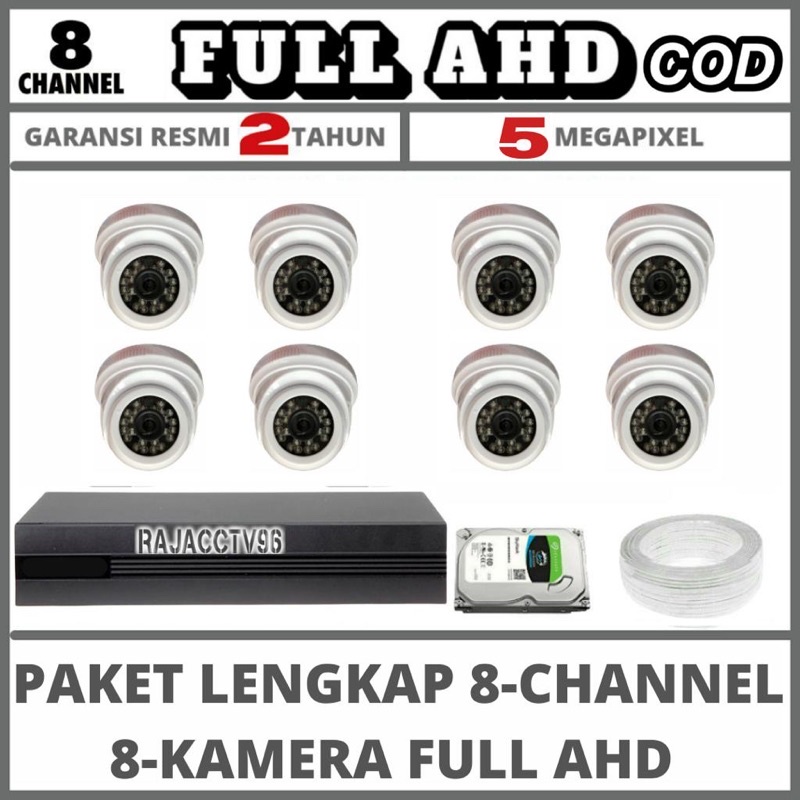 PAKET CCTV 8 CHANNEL 8 CAMERA FULL AHD 5MP 1080P IR SONY KAMERA CCTV KOMPLIT TINGGAL PASANG