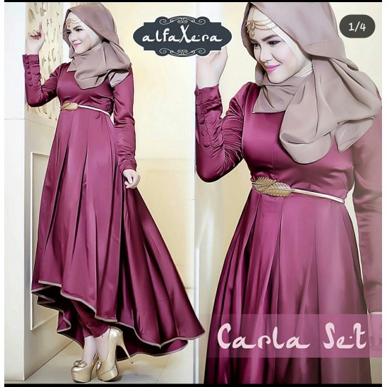 pakaian Gaun muslim ibu islami aop setelan st hijab caca MAGENTA / baju wanita set muslim maxi dress