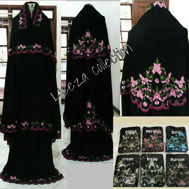 Mukena Black Rayon Cotton by L'eeza Embroidery