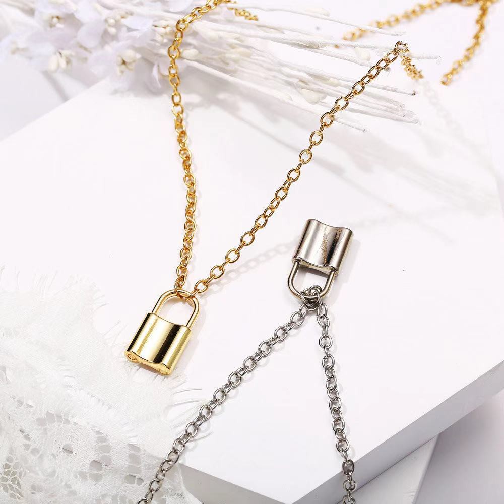 VS - Kalung Rantai Liontin Gembok Boho Bahan Stainless Steel Untuk Wanita