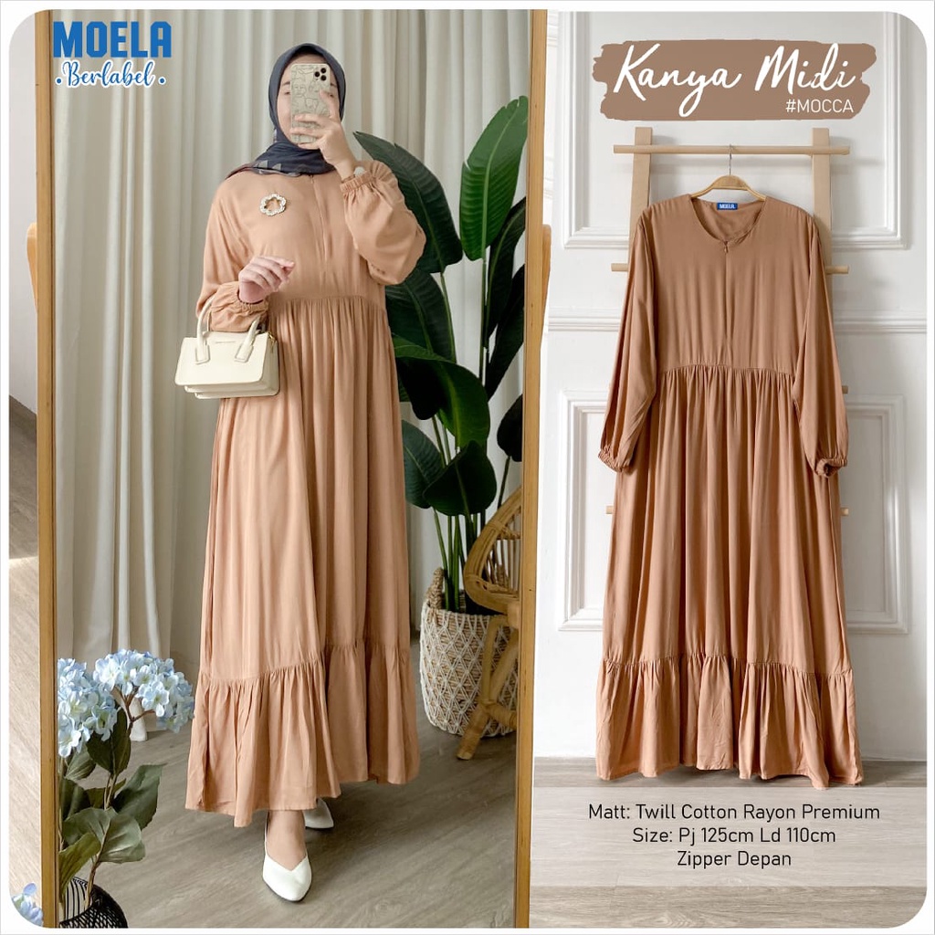 KANYA midi ld 110cm BY ORI MOELA fashion dress dewasa MUSLIM twill cotton rayon premium polos busui