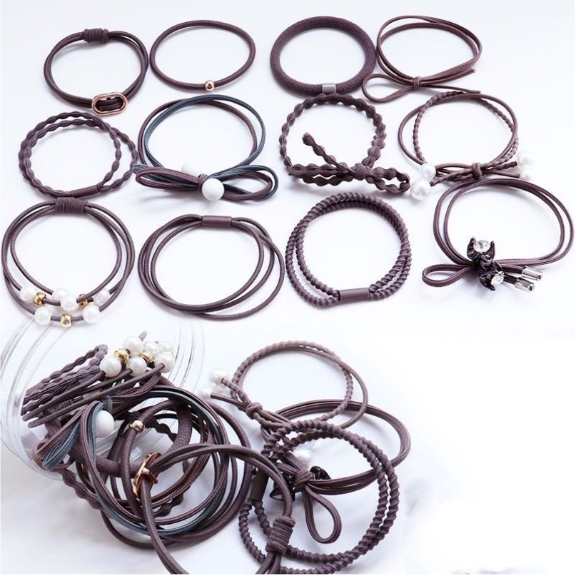 Ikat Rambut 12 in 1 Fashion Wanita / Accesories Rambut Import / Ikat Rambut Murah-Coklat