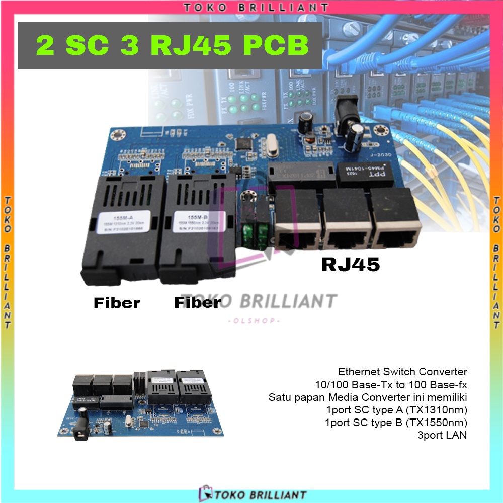 Fiber Optical Switch 10 / 100Mbps 2 SC 3 RJ45 PCB Board Single Mode Fast Ethernet [BISA COD]