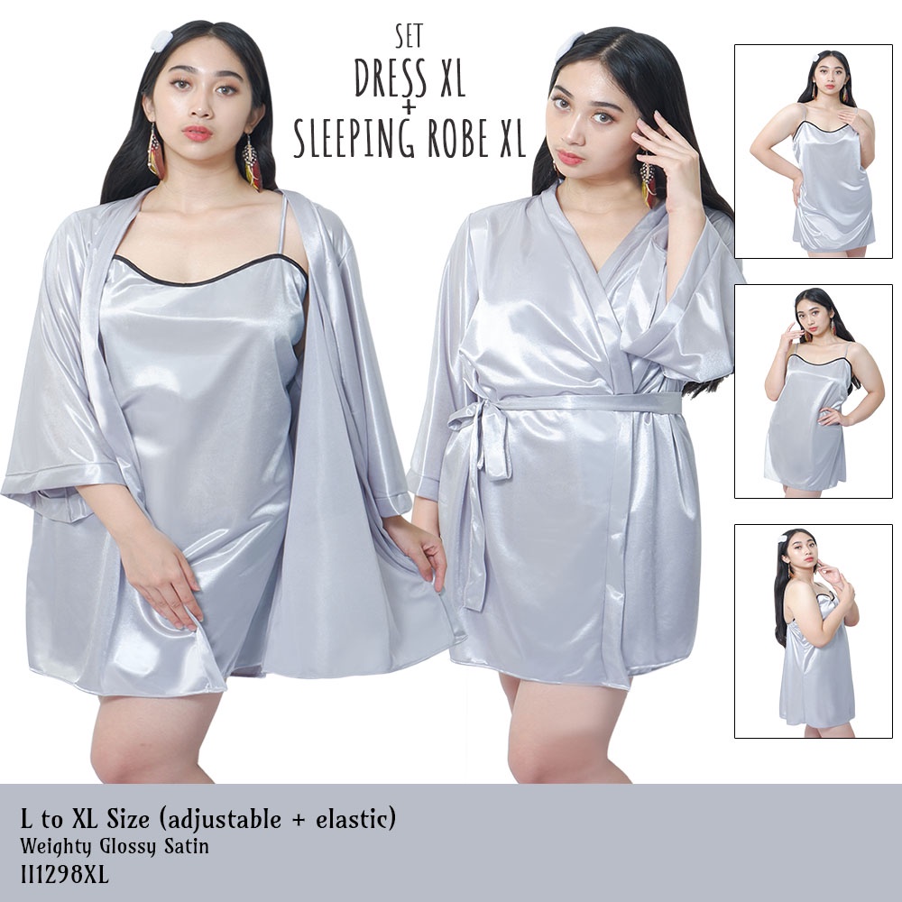 FOLVA kimono set baju tidur satin 1298SSET_XL silver big size XL