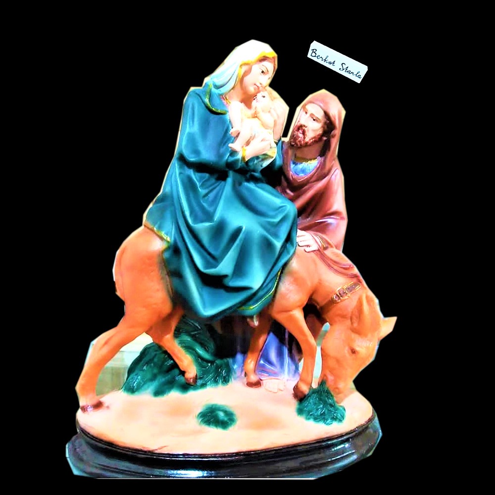 Patung Rohani Katolik/Patung Keluarga Kudus di atas Keledai KK001/Holy Family Fiber Religius Statue/