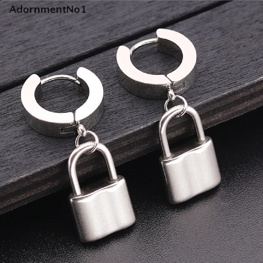 (AdornmentNo1) Anting Tusuk Gantung Desain Gembok Bahan Stainless Steel Gaya Punk Untuk Pria