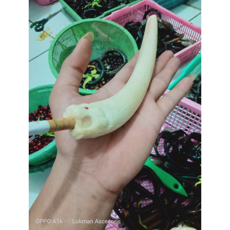 pipa rokok Iga duyung pucukan panjang 20cm Ukir Maung bodas