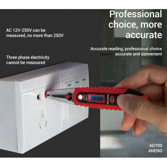 Tespen AC DC bonus BATERAI , LCD Digital Display Voltage Test Pen Voltage Detector