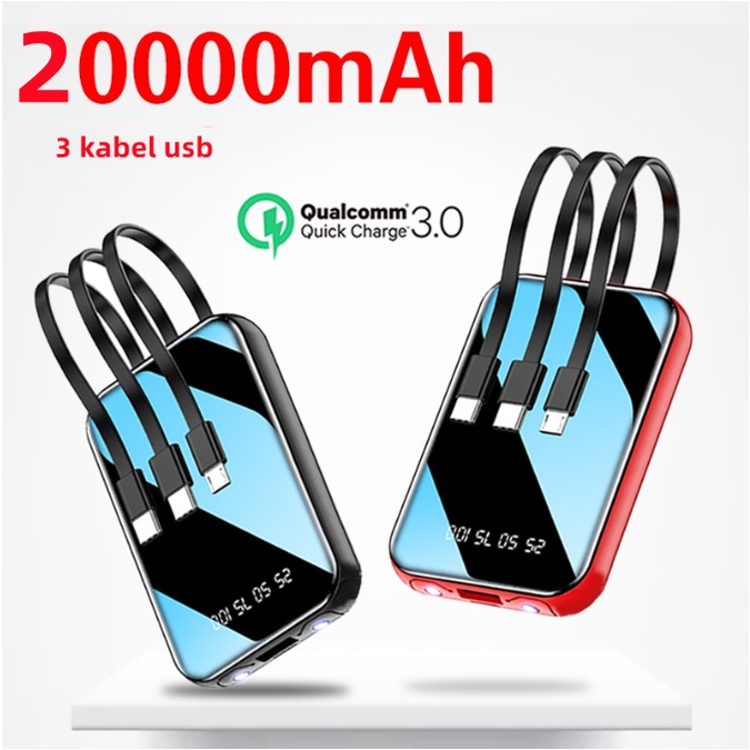 Power Bank 20000 mAh Powerbank 3 USB Output 2 Input LED Display Murah Mini Small SIZE