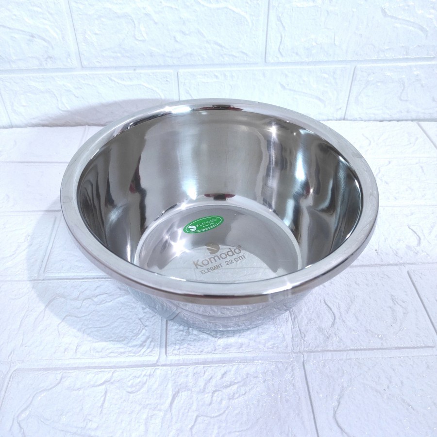 Baskom Elegant Komodo 22 cm stainless TEBAL Sop Kuah Panci Mixing Bowl