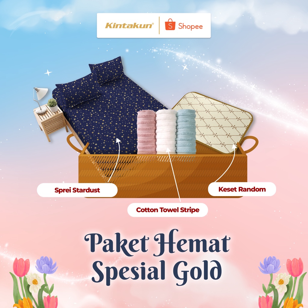 Kintakun Paket Hemat Special Gold Sprei 200 + Handuk Katun + Keset 3in1