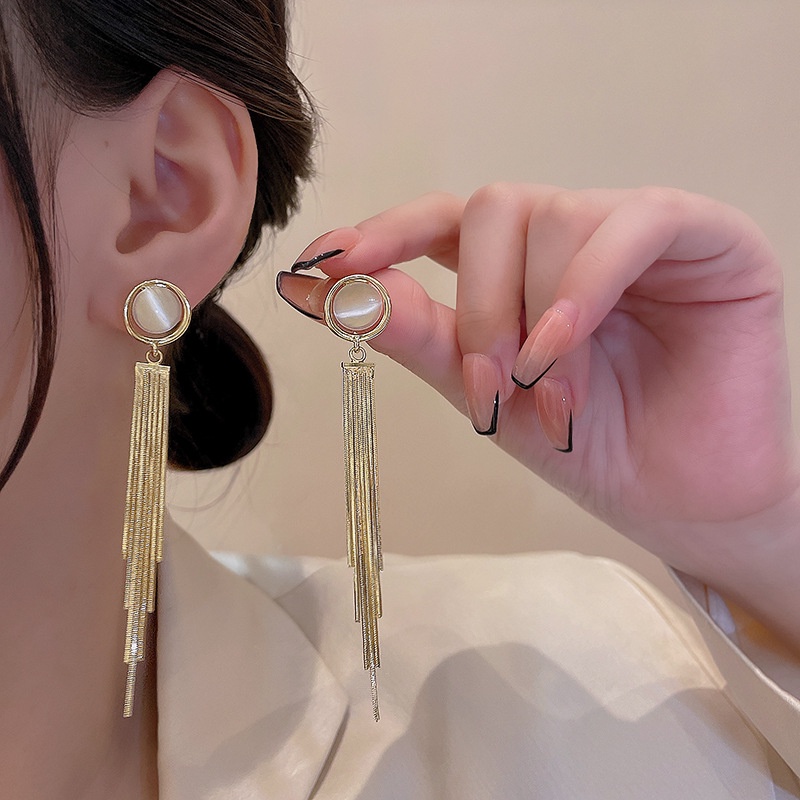 Anting Tusuk Gantung Bahan Sterling silver 925 Hias Opal Gaya Mewah Untuk Wanita