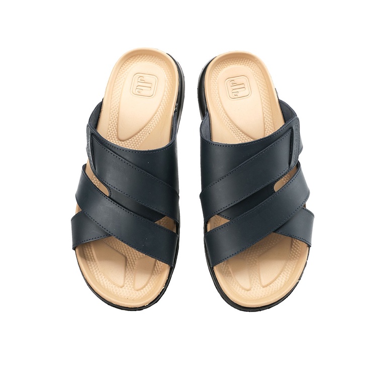 SANDAL CASUAL JIM JOKER PRIA ORIGINAL SLIDE KULIT BIRU NAVY JJ17