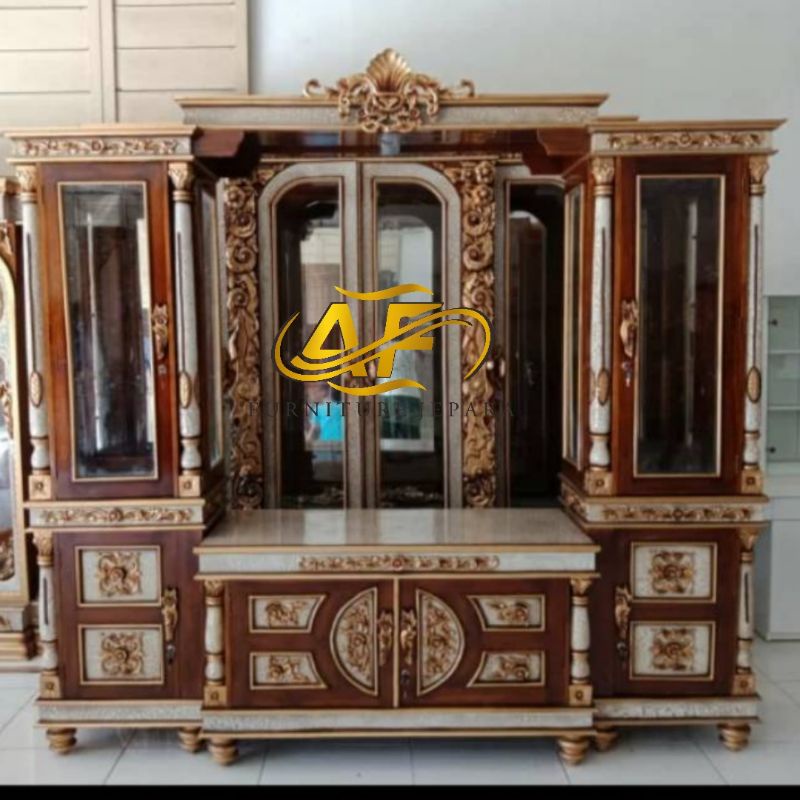 bufet tv kayu jati/lemari tv full ukiran lemari tv mebel jepara
