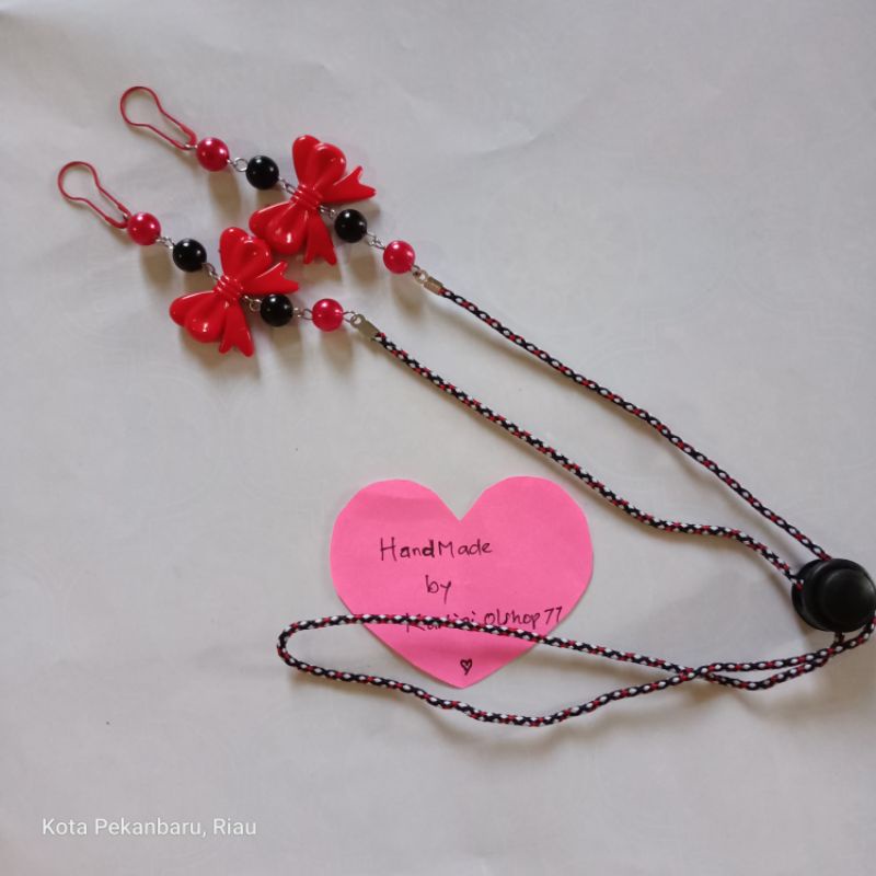 STRAP MASKER 2in1//Kalung Masker Hijab Mutiara Pita