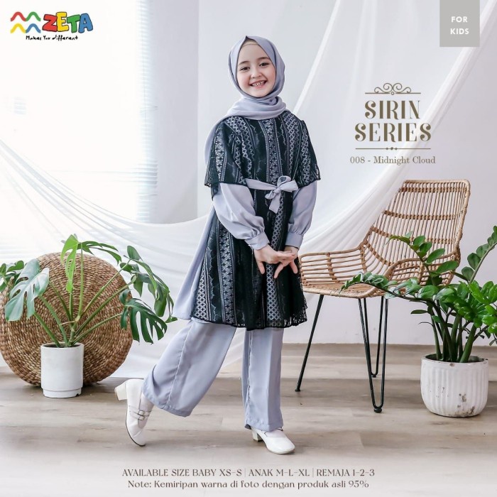 READY setelan tunik anak perempuan muslim set jilbab midnight sirin by Zeta