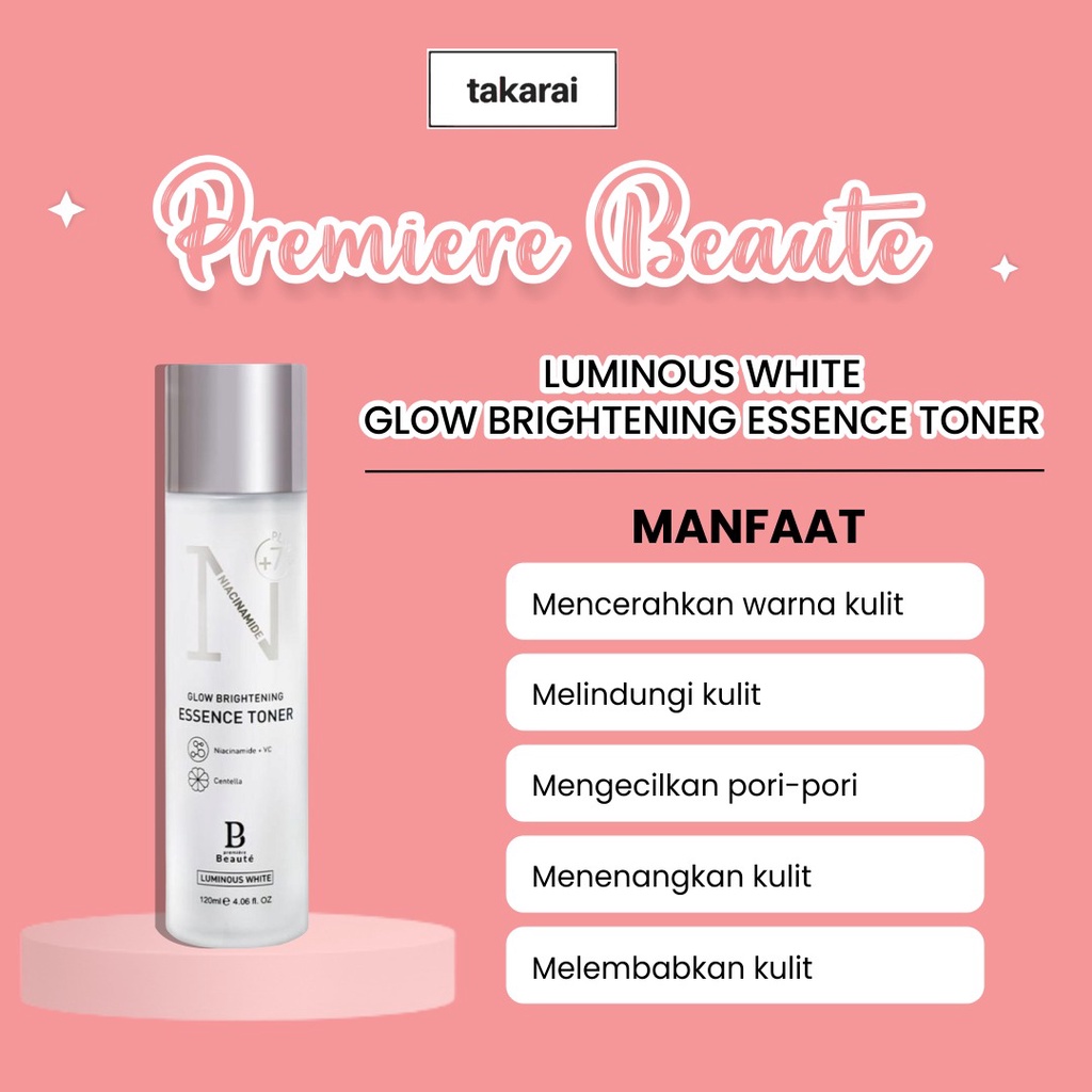 [COD] Premiere Beaute Luminous White Brightening Essence Toner Perawatan Wajah Glowing Sepanjang Hari - BPOM 120ML